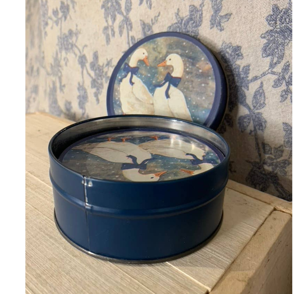 Vintage Set of 6 Duck Coasters with Storage Tin